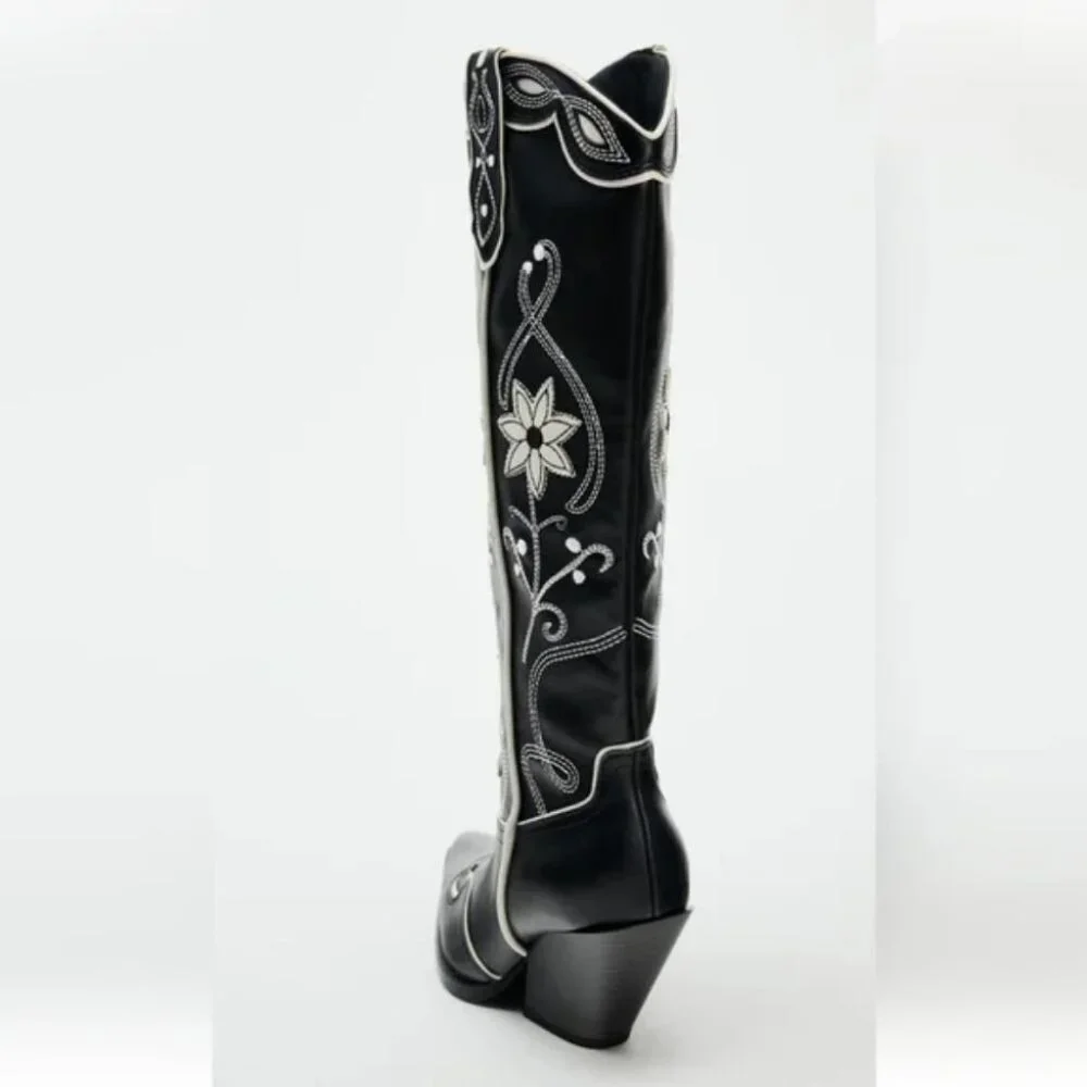 ZARA HEELED FLORAL COWBOY BOOTS - Picture 4 of 7